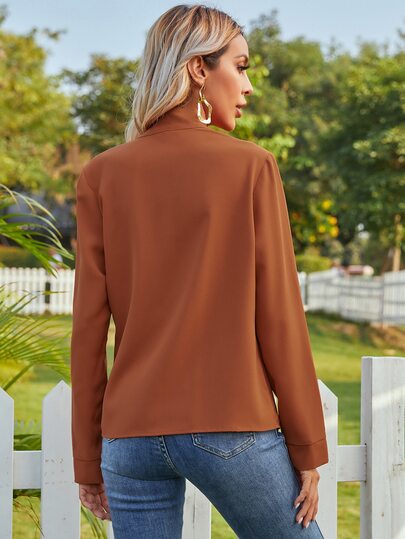 Tie Neck Solid Blouse