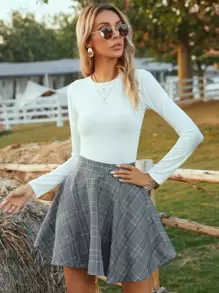 Plaid Flare Mini Skirt - Grey - View 4