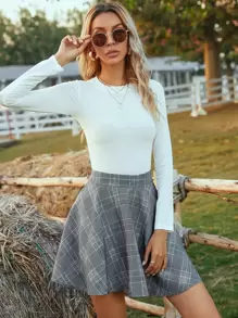 Plaid Flare Mini Skirt - Grey - View 6