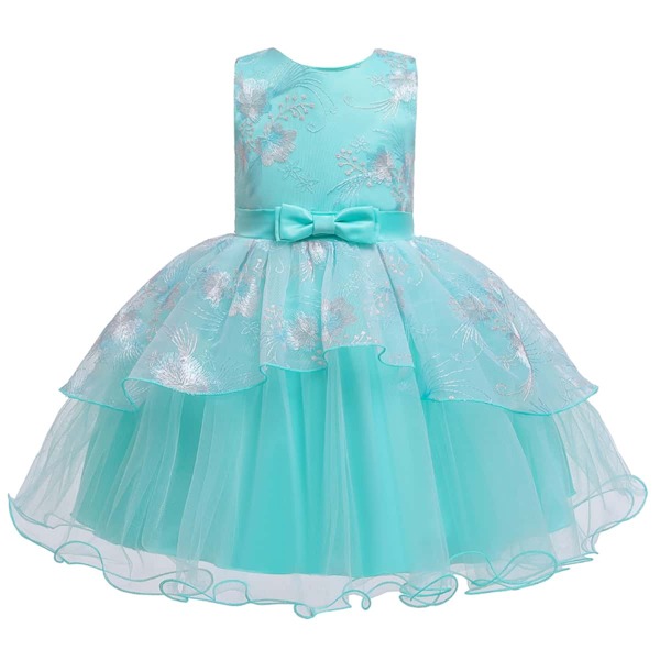 

Toddler Girls Floral Embroidery Bow Front Gown Dress, Mint blue