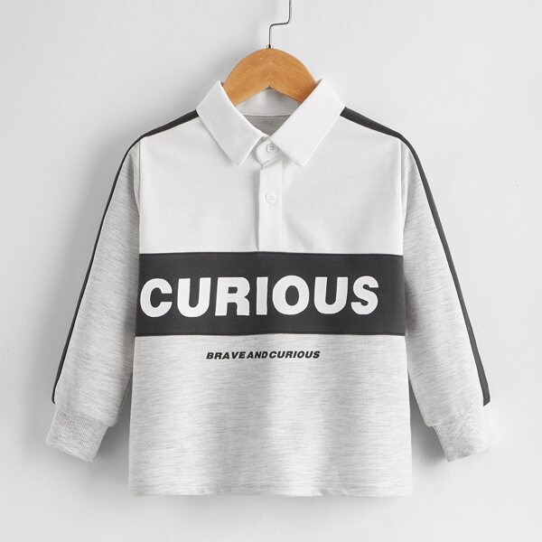 

Toddler Boys Letter Graphic Colorblock Polo Shirt, Light grey