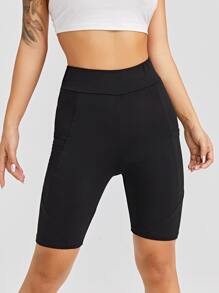 SHEIN Unity Solid Cycling Shorts & Phone Pocket - Black - View 5