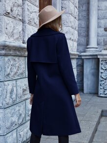 SHEIN Essnce Solid Lapel Collar Double Breasted Overcoat - Navy Blue - View 2