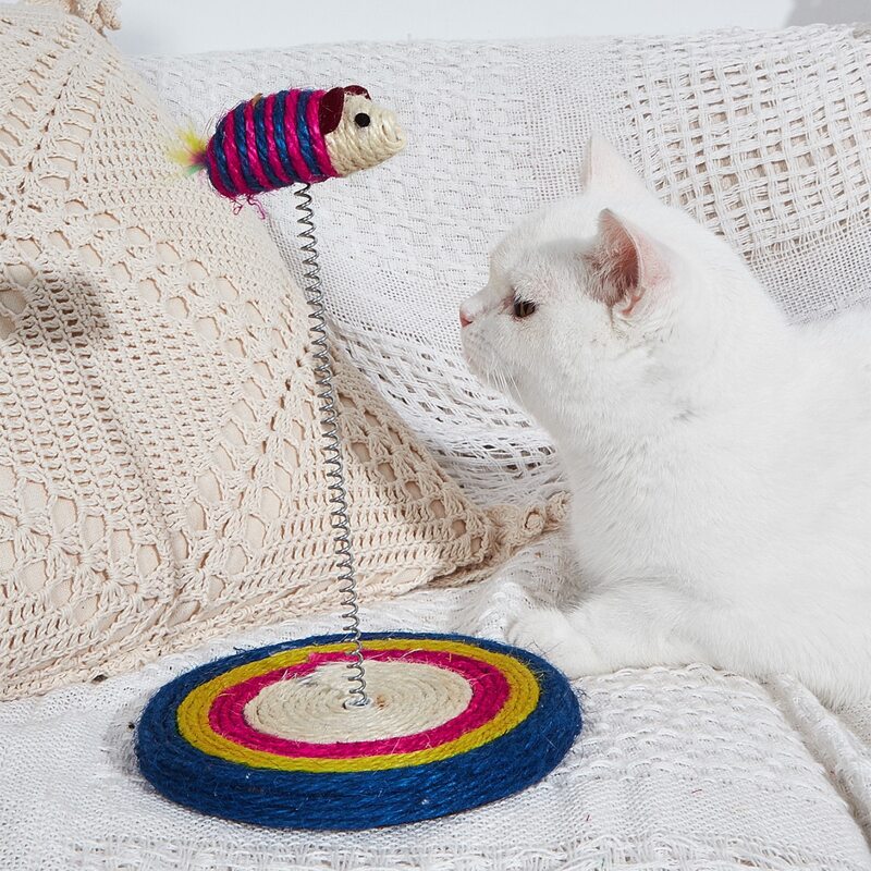 

Spring Seat Cat Scratch Board With Mouse Cat Toy, Blue