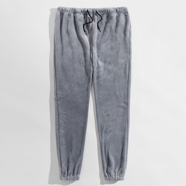 

Men Solid Drawstring Flannel Pants, Grey
