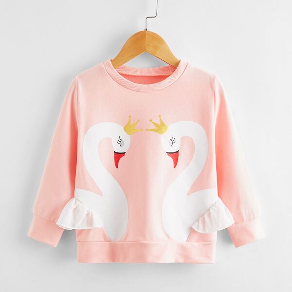 

Toddler Girls Swan Graphic Ruffle Trim Sweatshirt, Baby pink