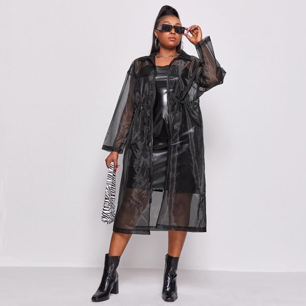 

Plus Drawstring Organza Coat, Black