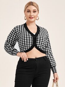 SHEIN Unity áo hở cổ kích thước lớn Nút phía trước Kẻ sọc Giải trí - Đen và trắng - Xem 1