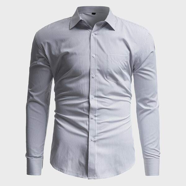 

Men Striped Button Through Shirt, White