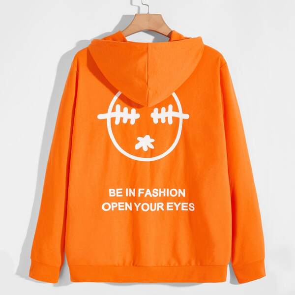 

Men Cartoon And Slogan Graphic Hoodie, Orange bright