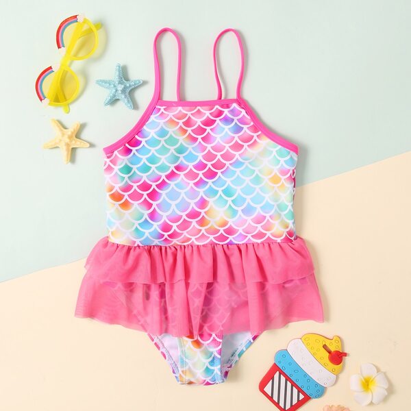

Toddler Girls Fish Scale One Piece Swimsuit, Multicolor
