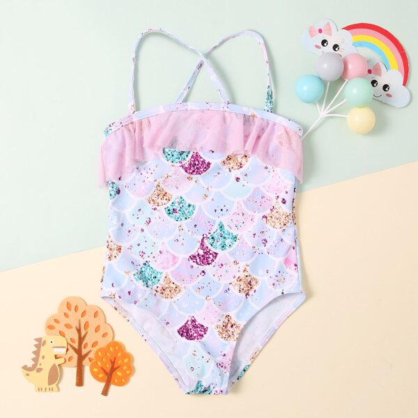 

Toddler Girls Fish Scale Ruffle One Piece Swimsuit, Multicolor