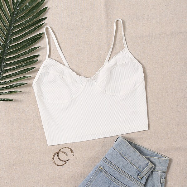

Solid Crop Rib-knit Cami Top, White