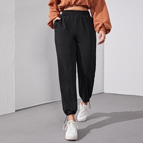 

Elastic Waist Drawstring Hem Sweatpants, Black