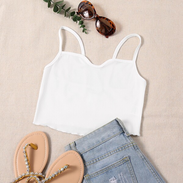

Rib-knit Crop Cami Top, White