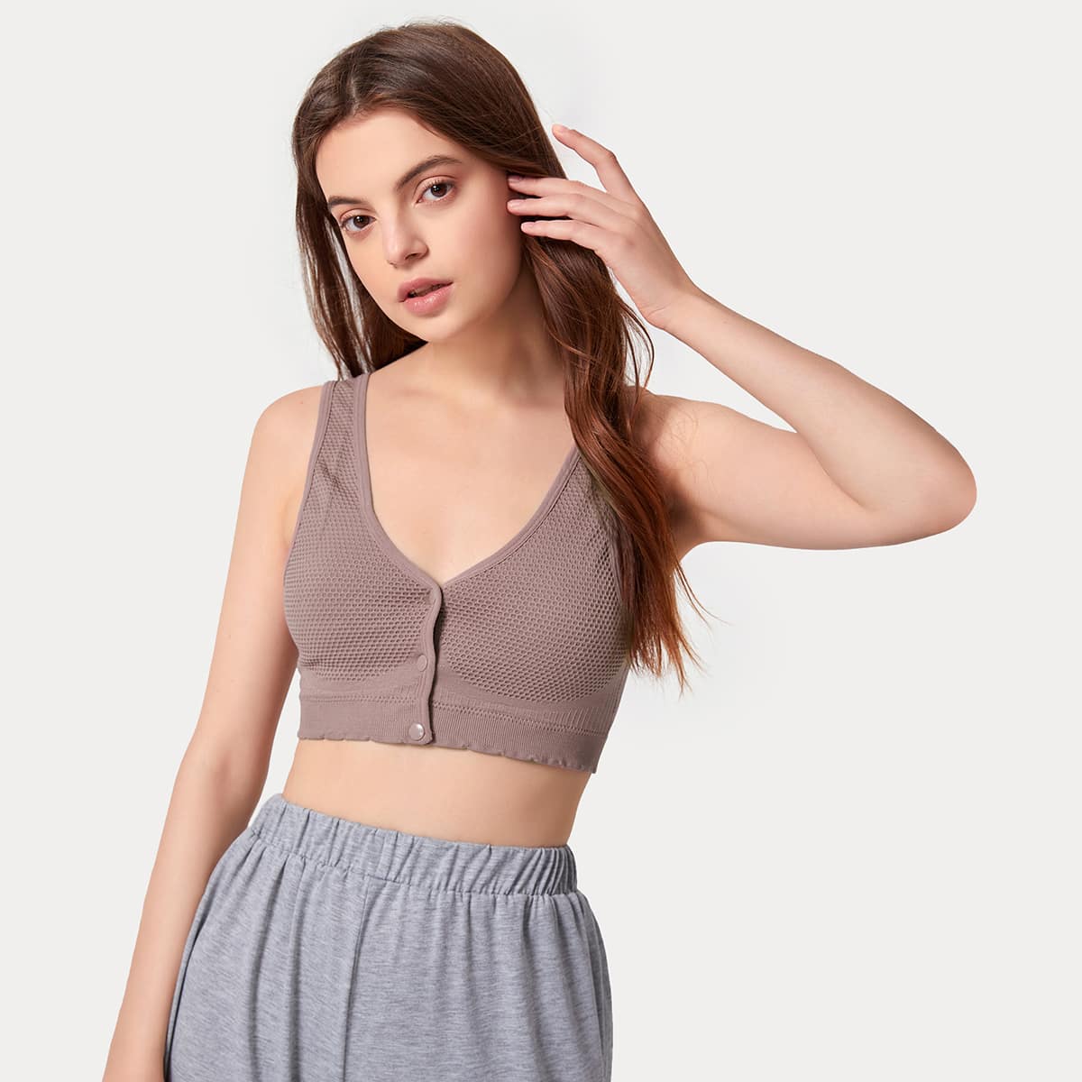 

Snap Button Hollow Out Sports Bra, Dusty purple