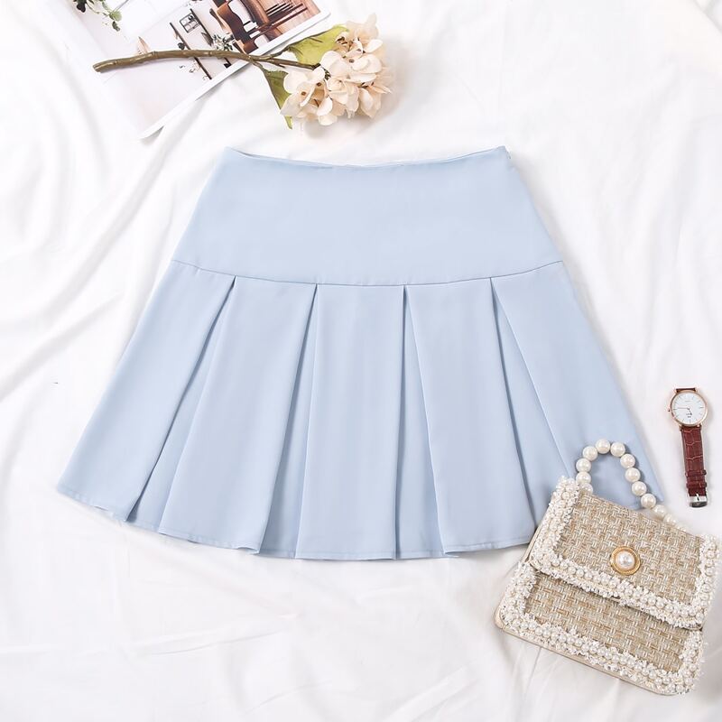 

Zip Side Solid Pleated Skirt, Baby blue
