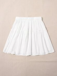 Solid Frill Trim Skirt - White - View 2