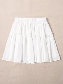 Solid Frill Trim Skirt - White - View 3