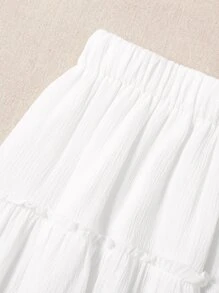 Solid Frill Trim Skirt - White - View 5