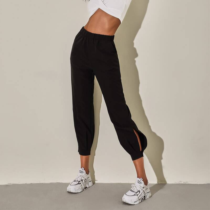 

Split Side Elastic Waist Sweatpants, Black
