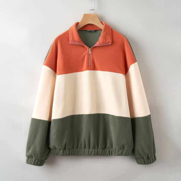 

Plus Colorblock Half Zip Thermal Sweatshirt, Multicolor