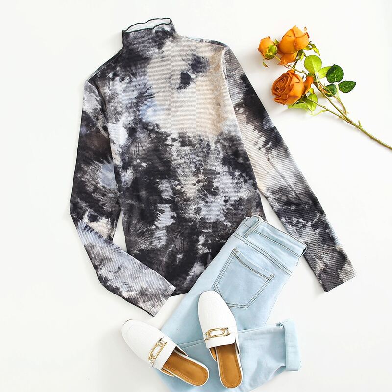 

Mock Neck Tie Dye Tee, Multicolor