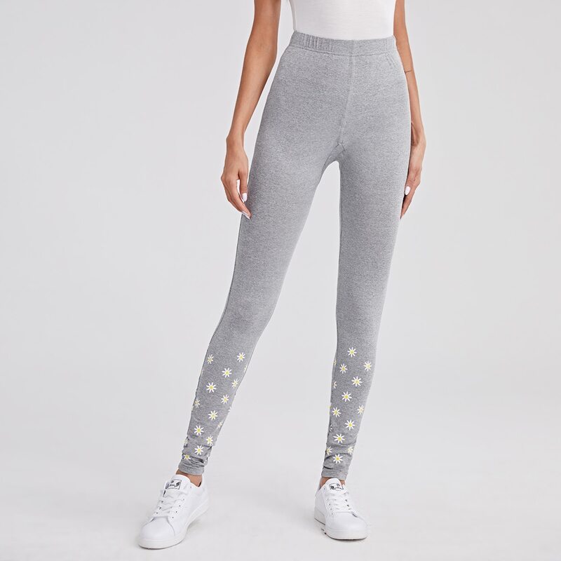 

Daisy Print Elastic Waist Leggings, Light grey
