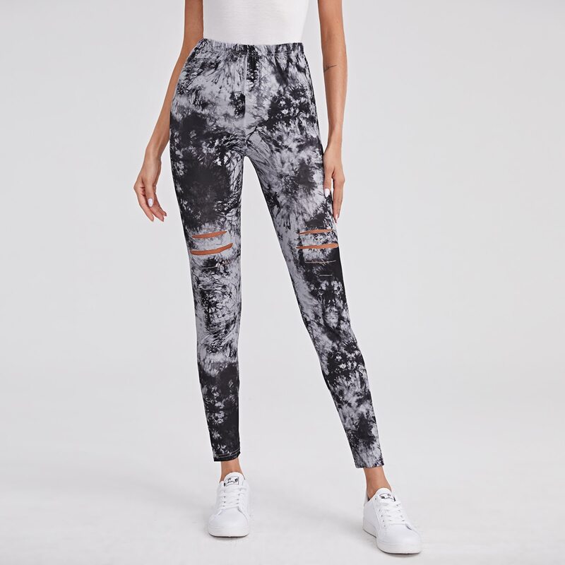 

Tie Dye Ripped Crop Leggings, Multicolor