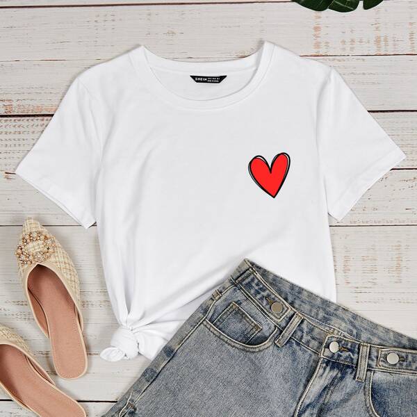 

Heart Print Short Sleeve Tee, White