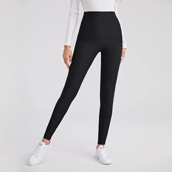 

Ruched Back Solid Leggings, Black