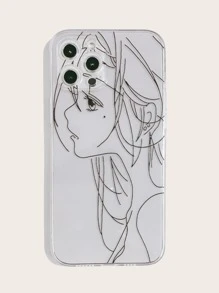 線藝術女孩圖案透明iPhone手機殼 - 無色 - 查看 1