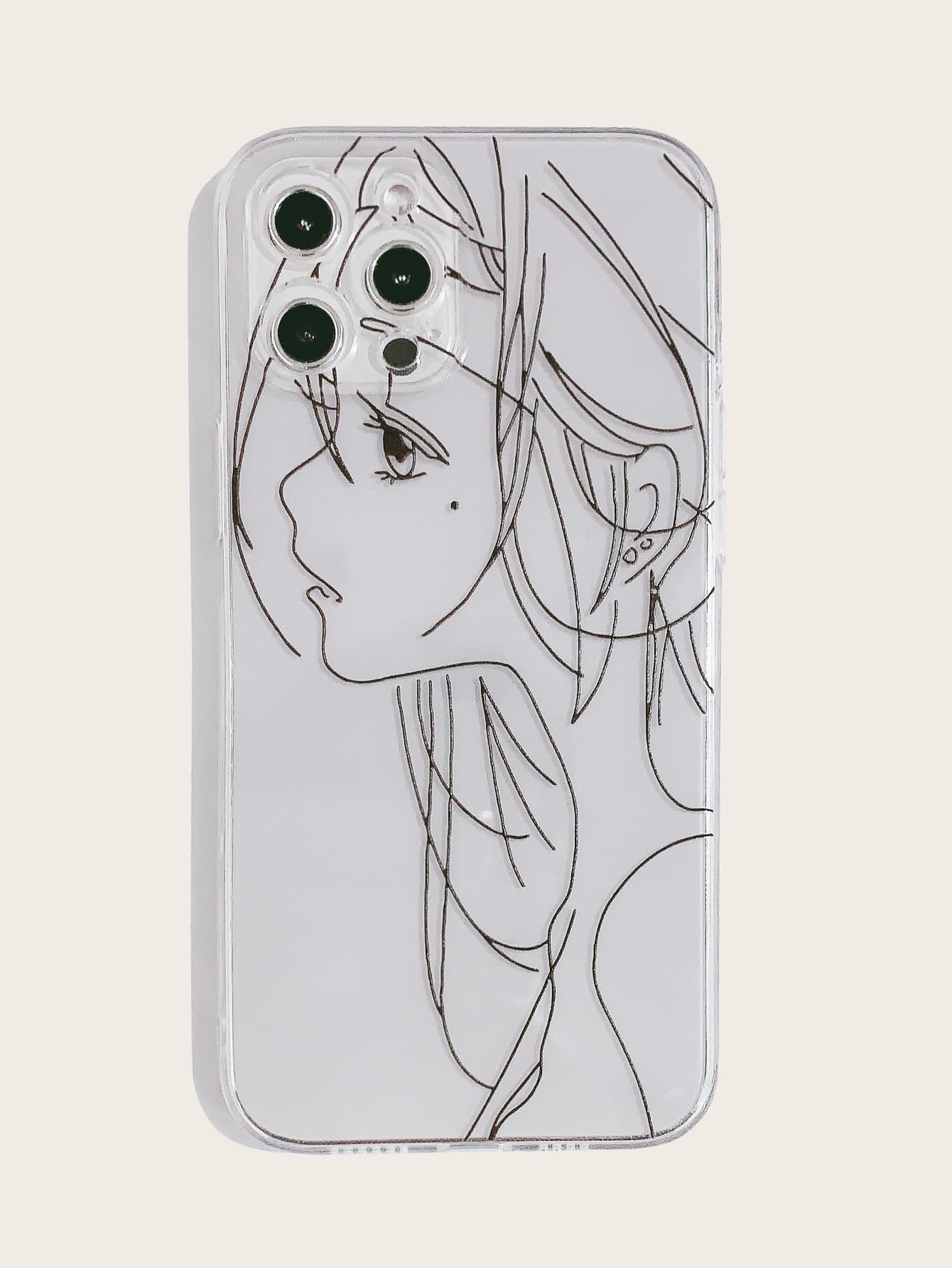 線藝術女孩圖案透明iPhone手機殼 - 無色 - 查看 1