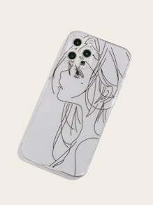 線藝術女孩圖案透明iPhone手機殼 - 無色 - 查看 2