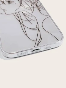 線藝術女孩圖案透明iPhone手機殼 - 無色 - 查看 3