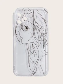 線藝術女孩圖案透明iPhone手機殼 - 無色 - 查看 4