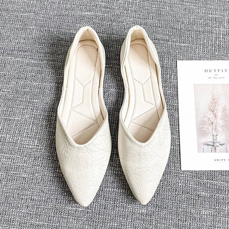 

Solid Point Toe Ballet Flats, Beige
