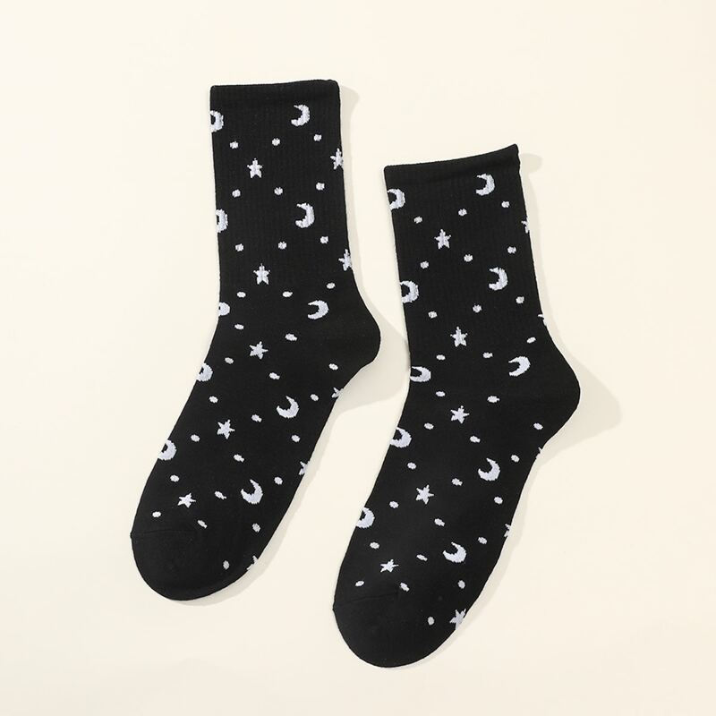 

1pair Galaxy Pattern Crew Socks, Black