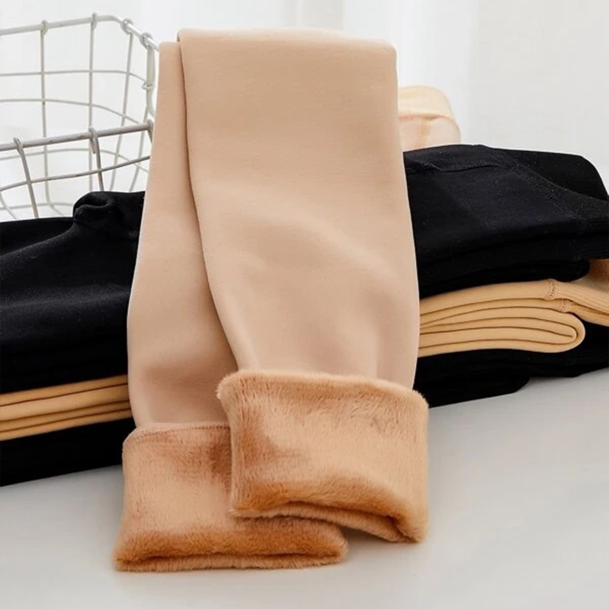 

1pair Solid Plush Tights, Beige