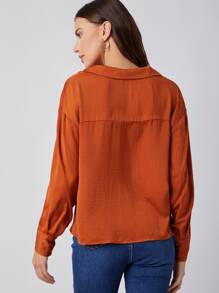SHEIN BASICS Notch Collar Solid Blouse - Burnt Orange - View 2