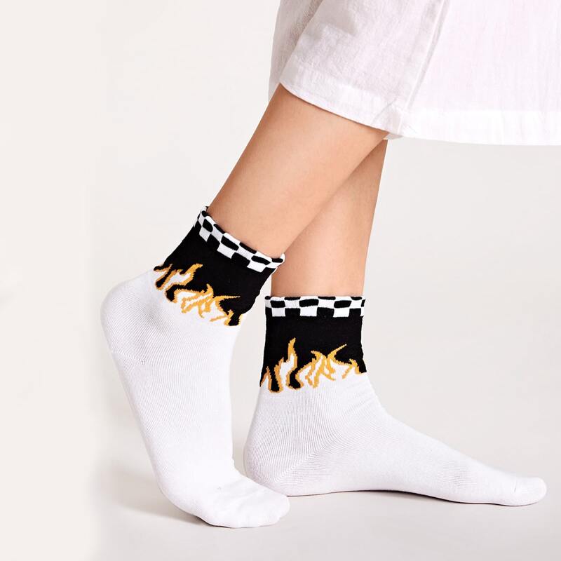 

1pair Flame Crew Socks, White