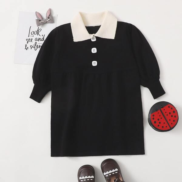 

Toddler Girls Contrast Collar Sweater Dress, Black