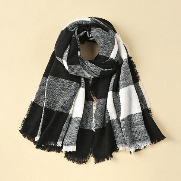 

Raw Hem Plaid Scarf, Multicolor