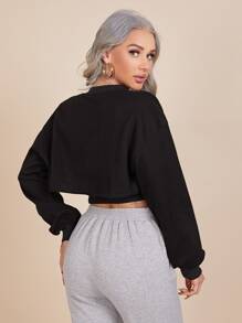 SHEIN Drop Shoulder Super Crop Pullover Without Cami - Black - View 2