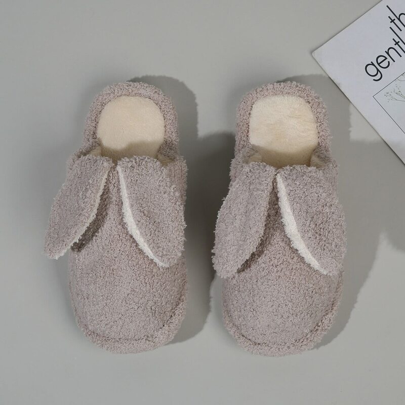 

Solid Bunny Ear Fluffy Slippers, Grey