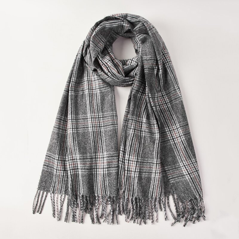 

Plaid Fringe Hem Scarf, Grey