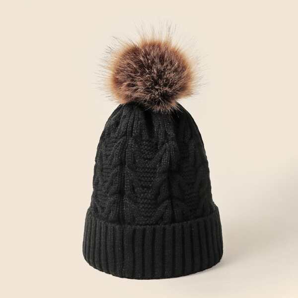 

Pom Pom Decor Beanie, Black
