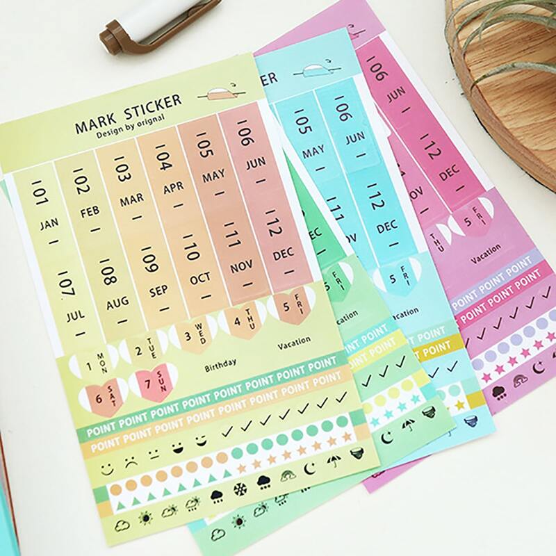 

8sheets Date Print Sticker, Multicolor