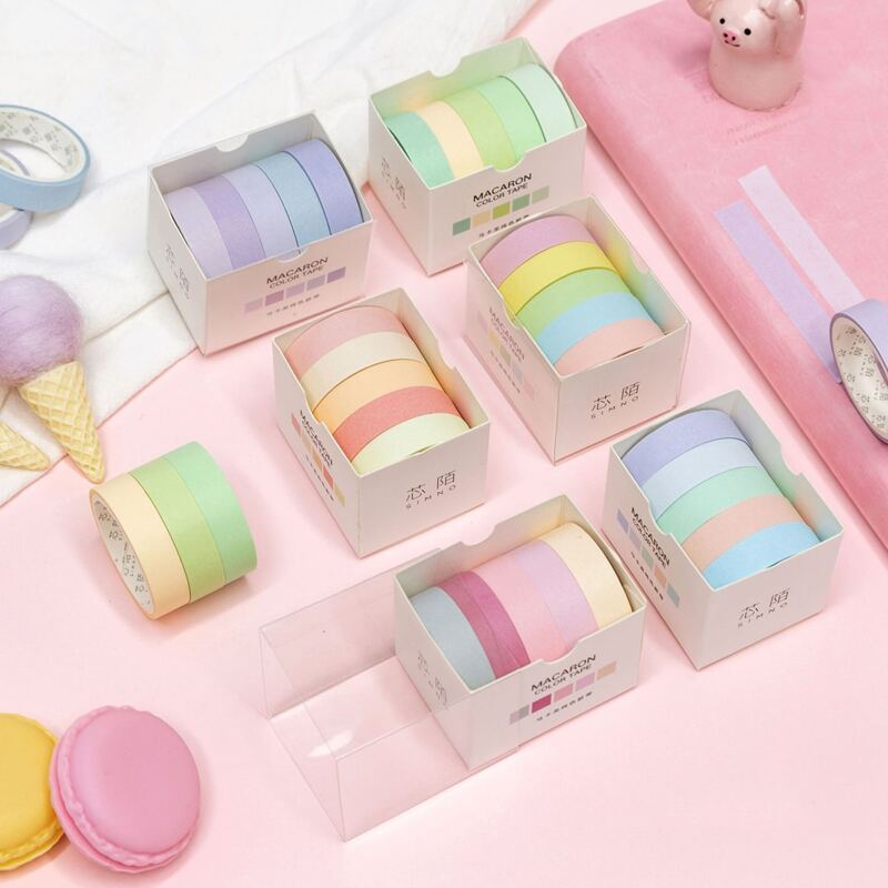 

5rolls Solid Random Decorative Tape, Multicolor