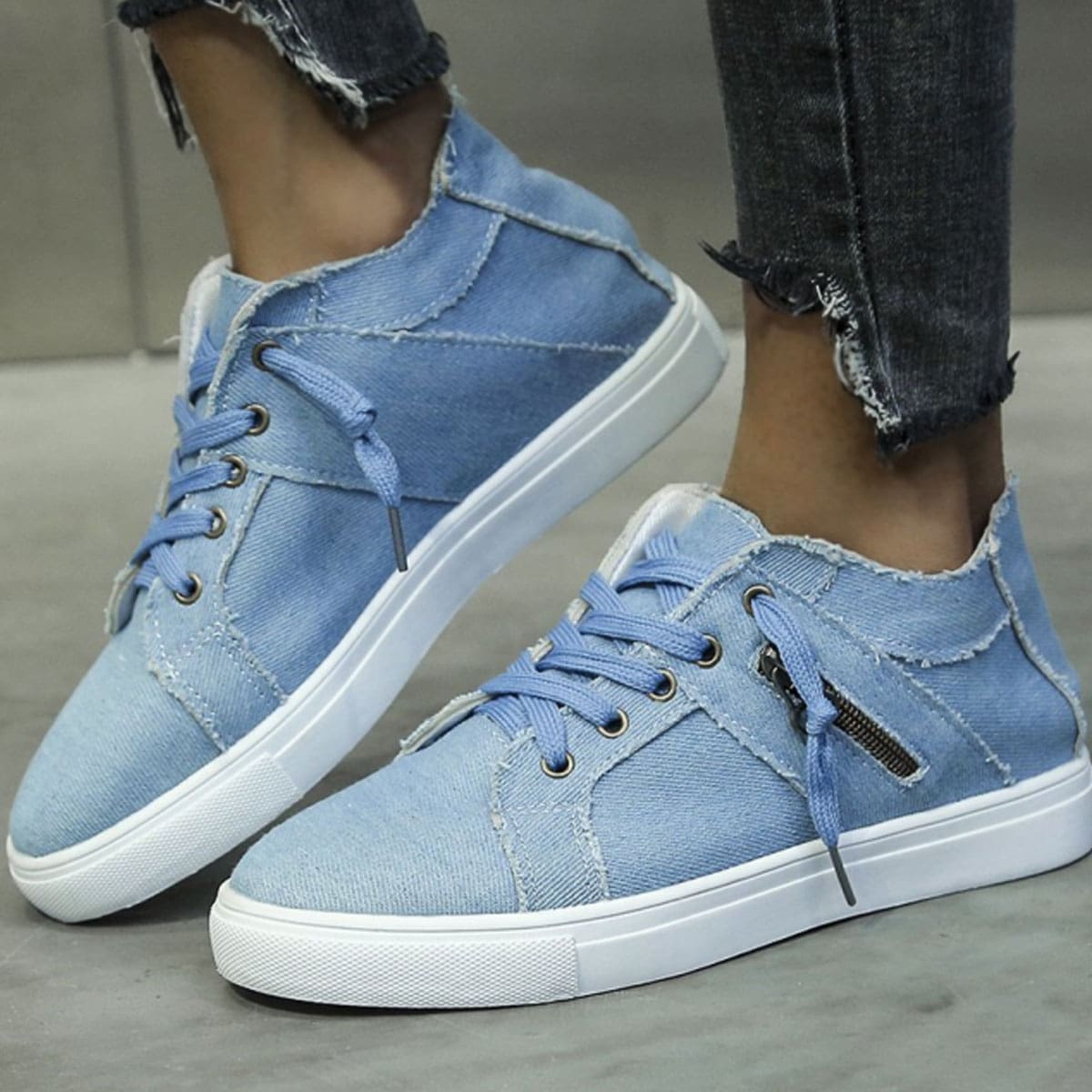 

Side Zip Lace-up Front Sneakers, Blue